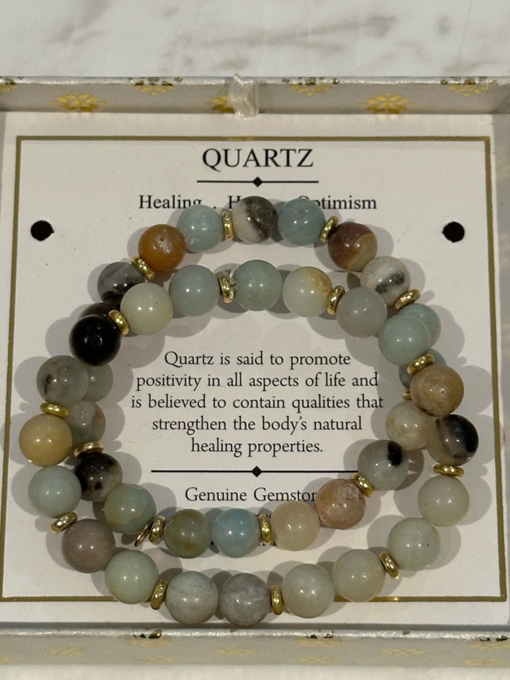 Shivam Set of 2 Quartz Healing Hope Optimism Gemstone Bracelets